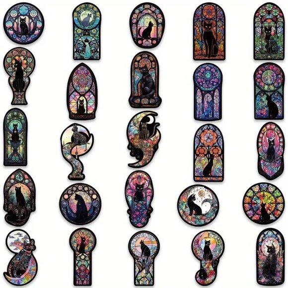 10pcs Black Gothic Style Cat Tarot Waterproof Stickers - Picture 4 of 9